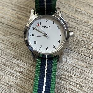 Women’s Timex Silver Watch with Green and Blue NATO Strap 25mm